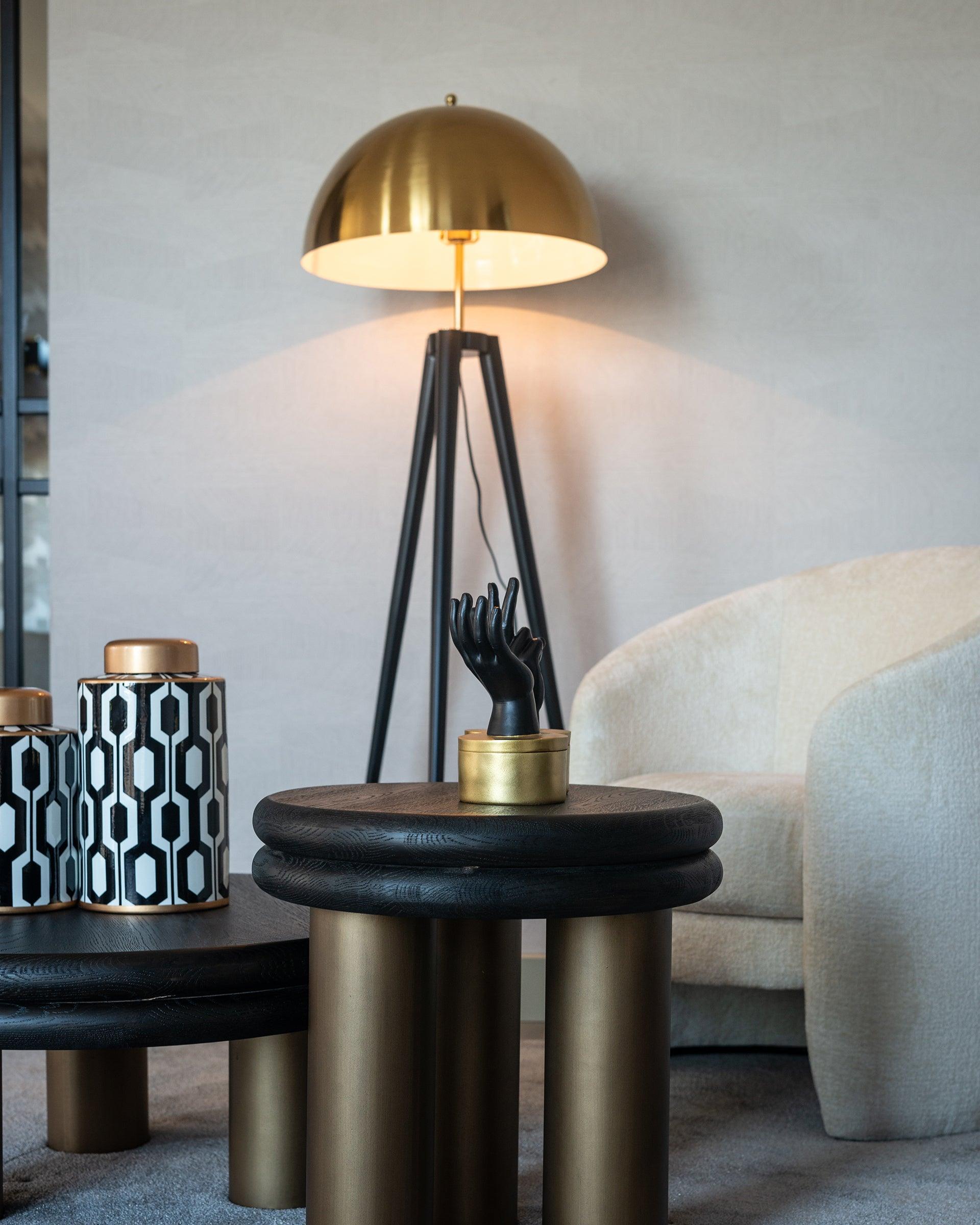 Macaron Circular Black Rustic End Table with Metal Base by Richmond Interiors - Maison Rêves UK