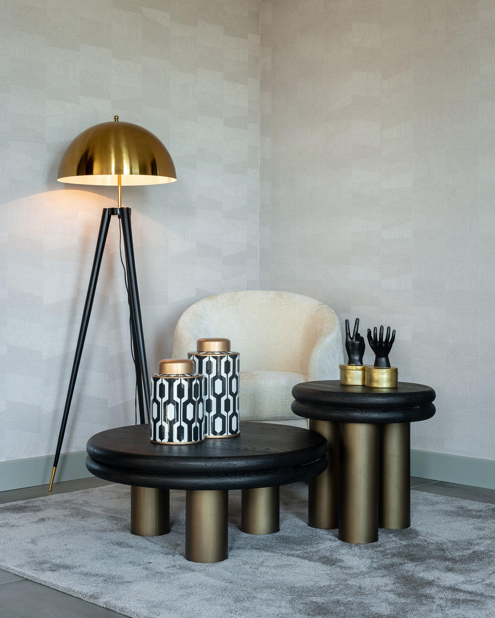 Macaron Circular Black Rustic End Table with Metal Base by Richmond Interiors - Maison Rêves UK