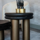 Macaron Circular Black Rustic End Table with Metal Base by Richmond Interiors - Maison Rêves UK