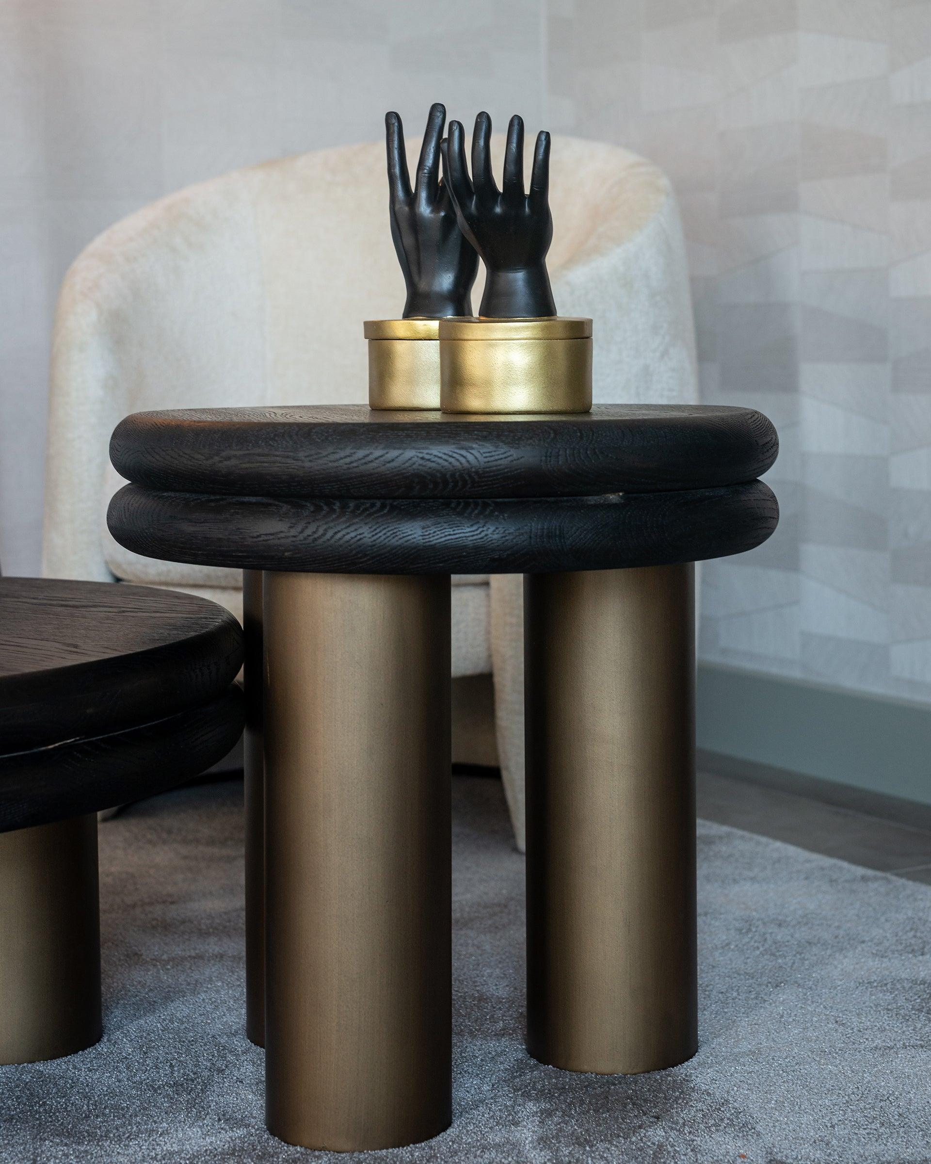 Macaron Circular Black Rustic End Table with Metal Base by Richmond Interiors - Maison Rêves UK