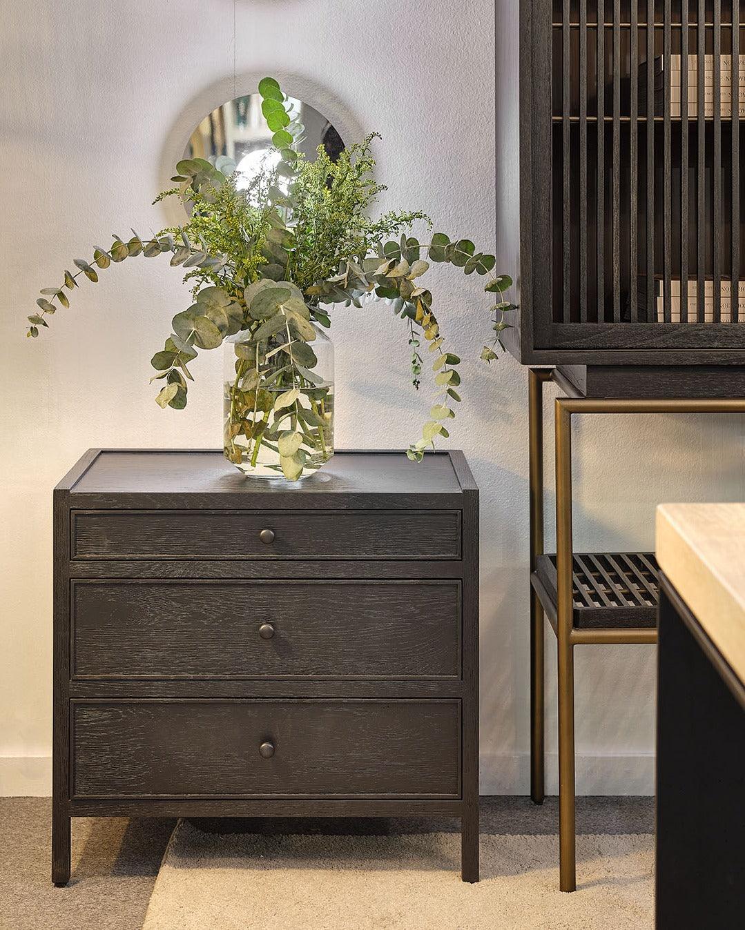 Maria Oak Wood Bedside Chest with 3 Drawers Maison Reves UK