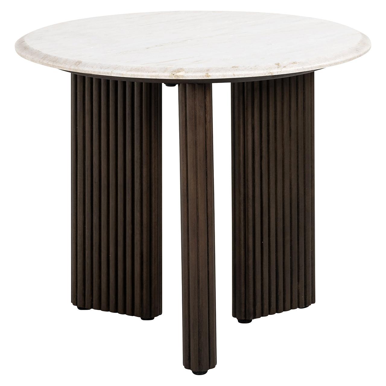 Mayfield White Marble Top Circular Side Table with Brown Wood Base by Richmond Interiors - Maison Rêves UK
