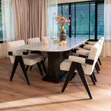 Mayfield White Marble Top Rectangular Dining Table with Brown Wood Base by Richmond Interiors - Maison Rêves UK