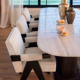 Mayfield White Marble Top Rectangular Dining Table with Brown Wood Base by Richmond Interiors - Maison Rêves UK