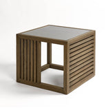 Venecia Natural Oak Wood Square Side Table with Tempered Glass Top