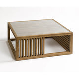 Venecia Natural Oak Wood Square Coffee Table with Tempered Glass Top