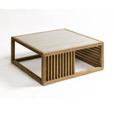 Venecia Natural Oak Wood Square Coffee Table with Tempered Glass Top