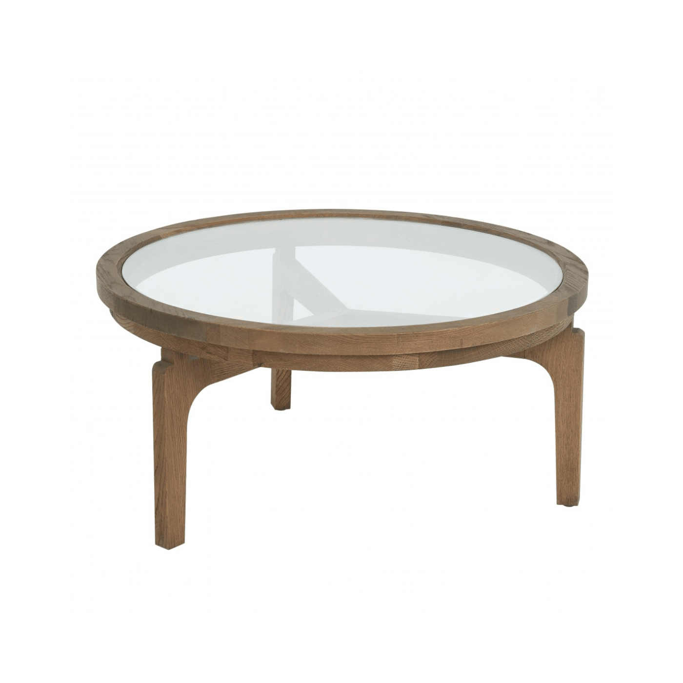 Morei Natural Oak Wood Round Coffee Table with Glass Top - Maison Rêves UK