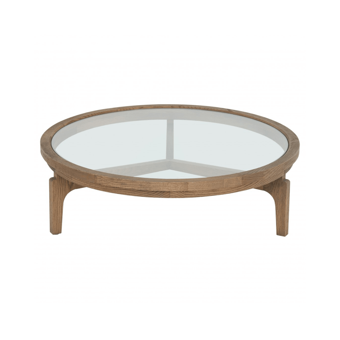 Morei Natural Oak Wood Round Coffee Table with Glass Top - Maison Rêves UK