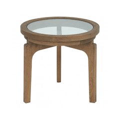 Morei Natural Oak Wood Round Side Table with Glass Top - Maison Rêves UK