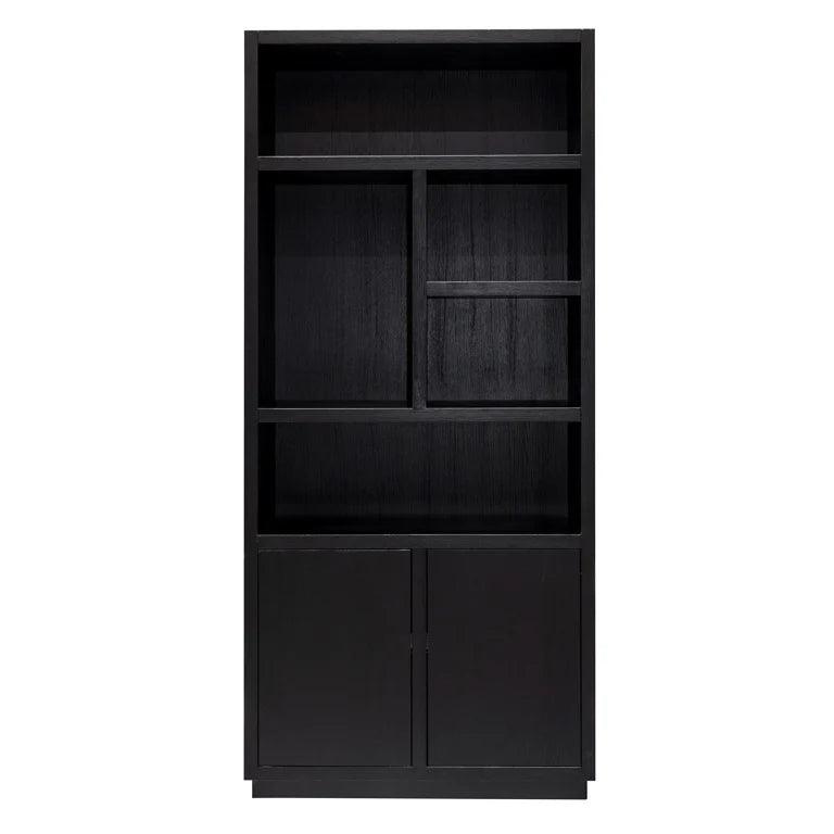 Oakura Large Black Oak Wood Bookcase with 2 Doors by Richmond Interiors - Maison Rêves UK