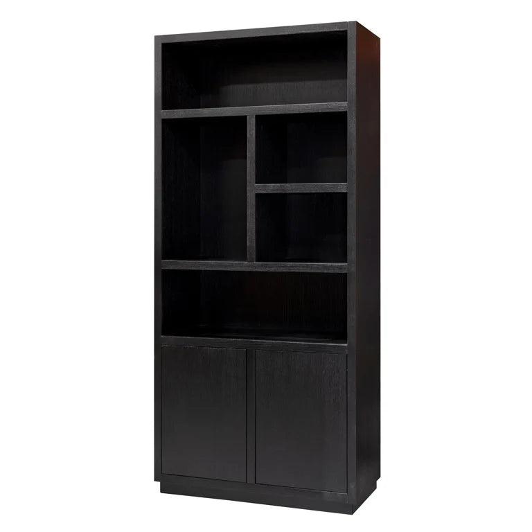 Oakura Large Black Oak Wood Bookcase with 2 Doors by Richmond Interiors - Maison Rêves UK