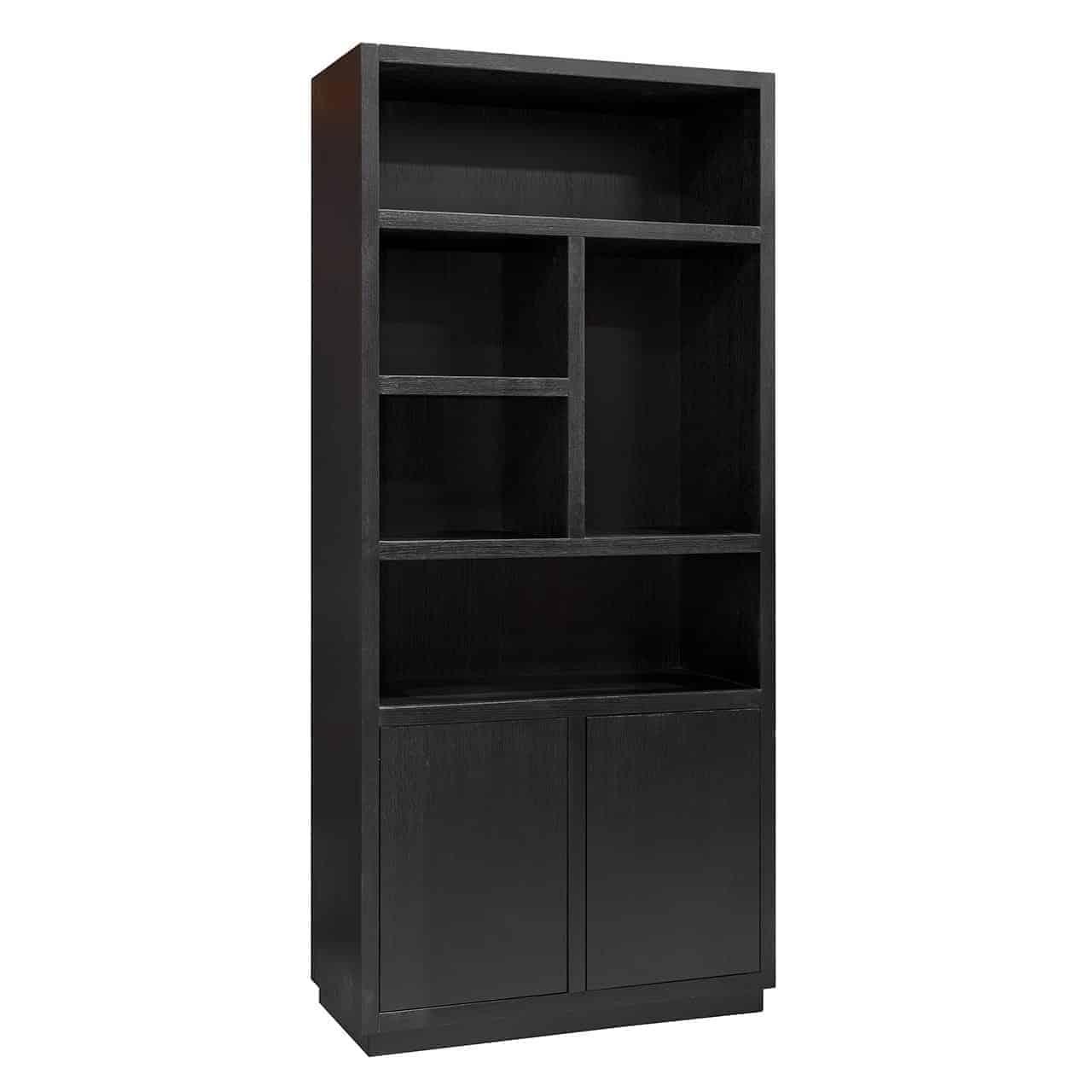 Oakura Large Black Oak Wood Bookcase with 2 Doors by Richmond Interiors - Maison Rêves UK