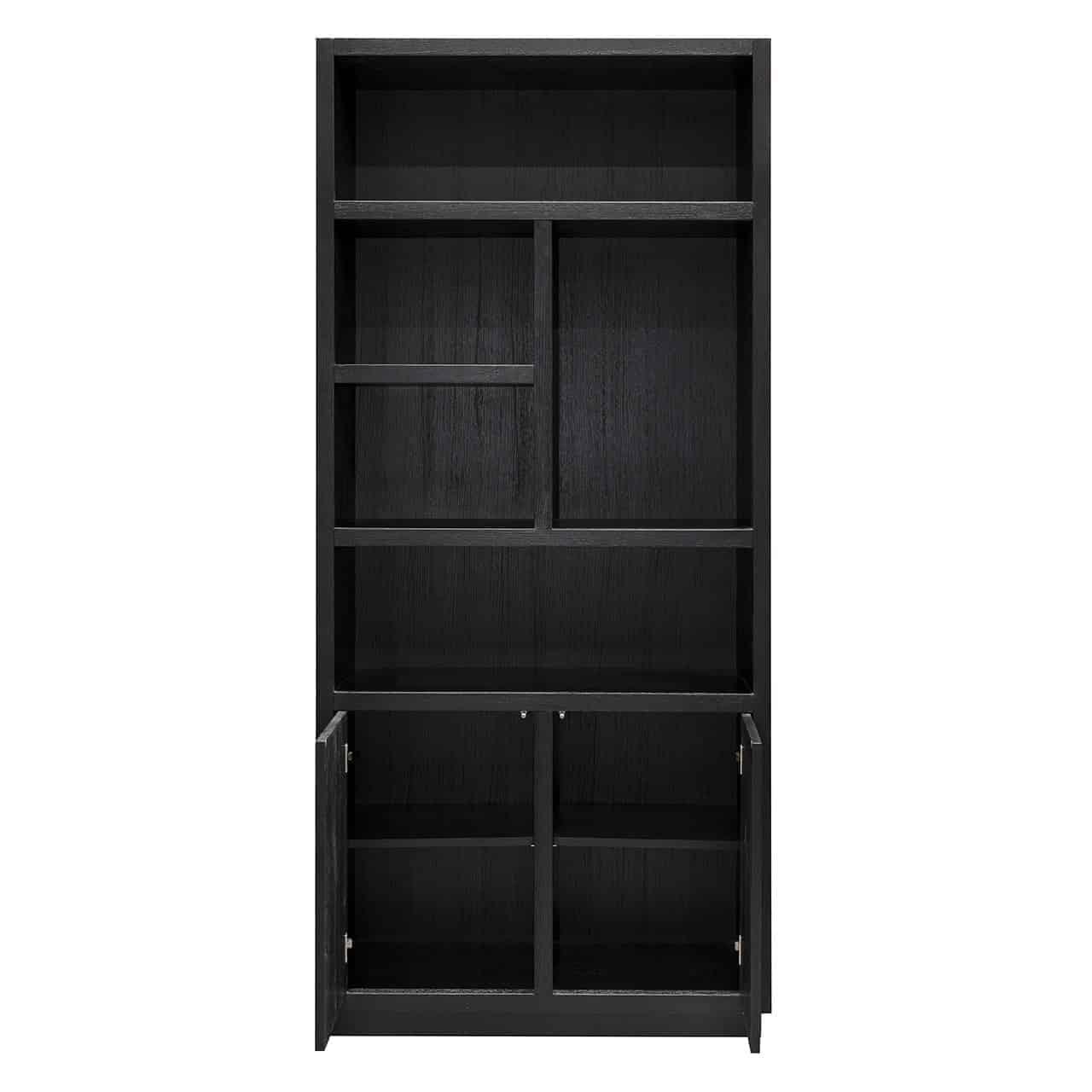 Oakura Large Black Oak Wood Bookcase with 2 Doors by Richmond Interiors - Maison Rêves UK