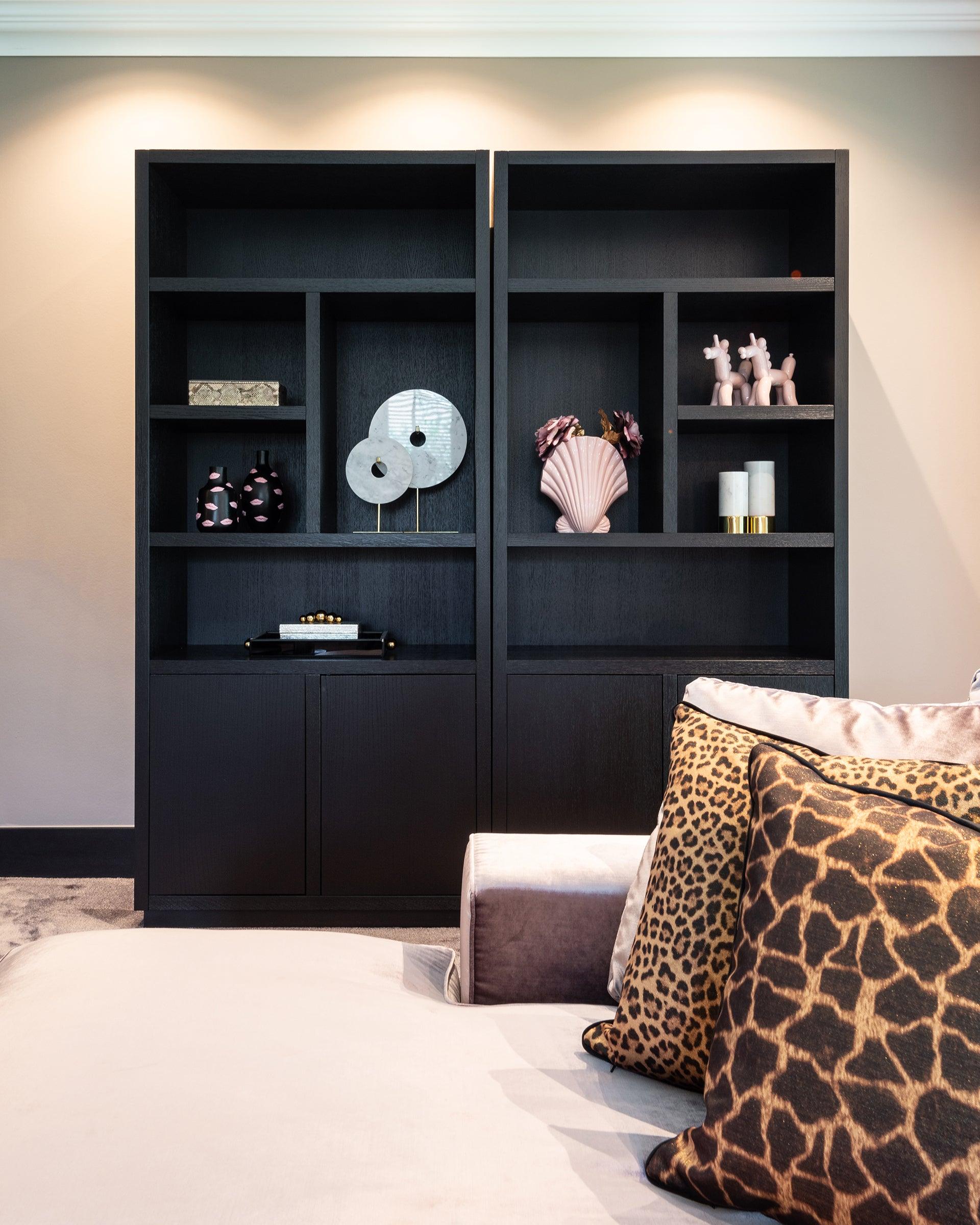 Oakura Large Black Oak Wood Bookcase with 2 Doors by Richmond Interiors - Maison Rêves UK