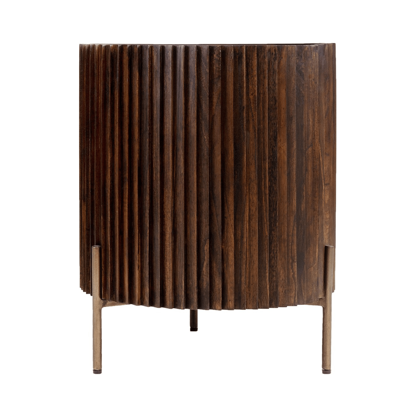 Pogoro Brown Wood Bedside Cabinet with Dark Brass Frame - Maison Rêves UK