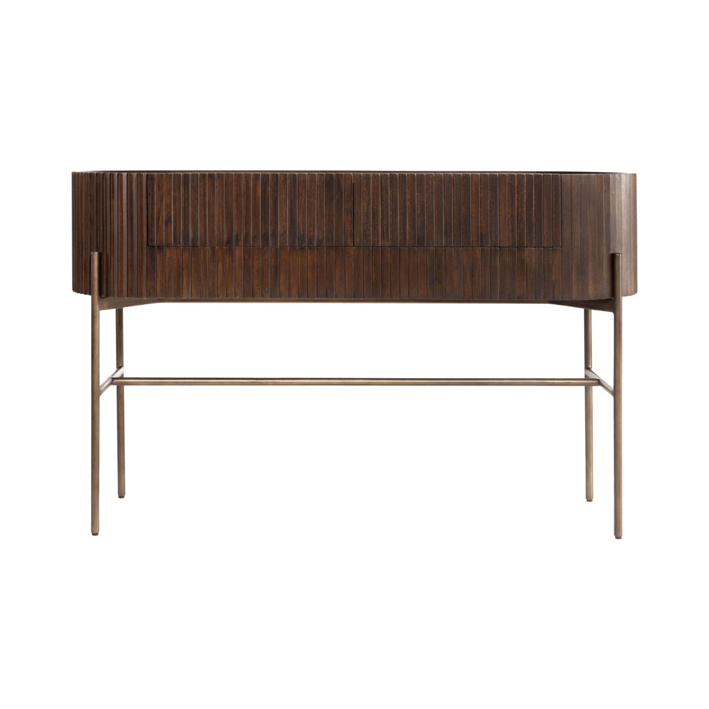 Pogoro Brown Wood Console Table with Dark Brass Frame - Landed Stock - Maison Rêves UK