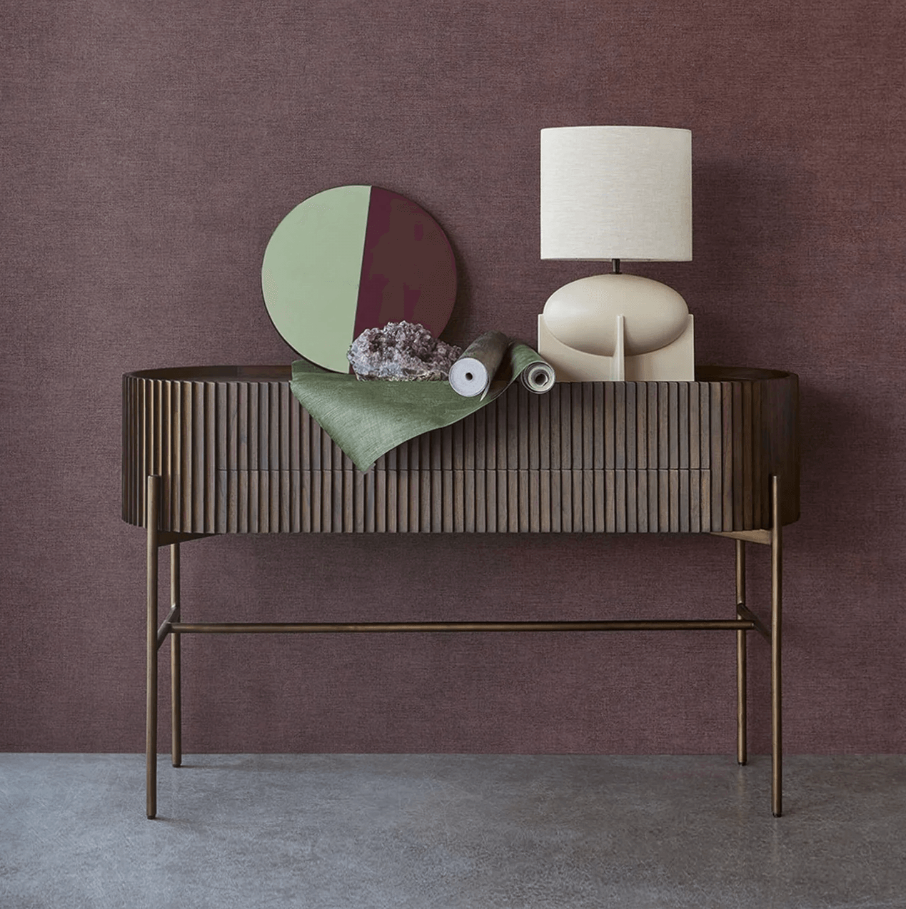 Pogoro Brown Wood Console Table with Dark Brass Frame - Landed Stock - Maison Rêves UK