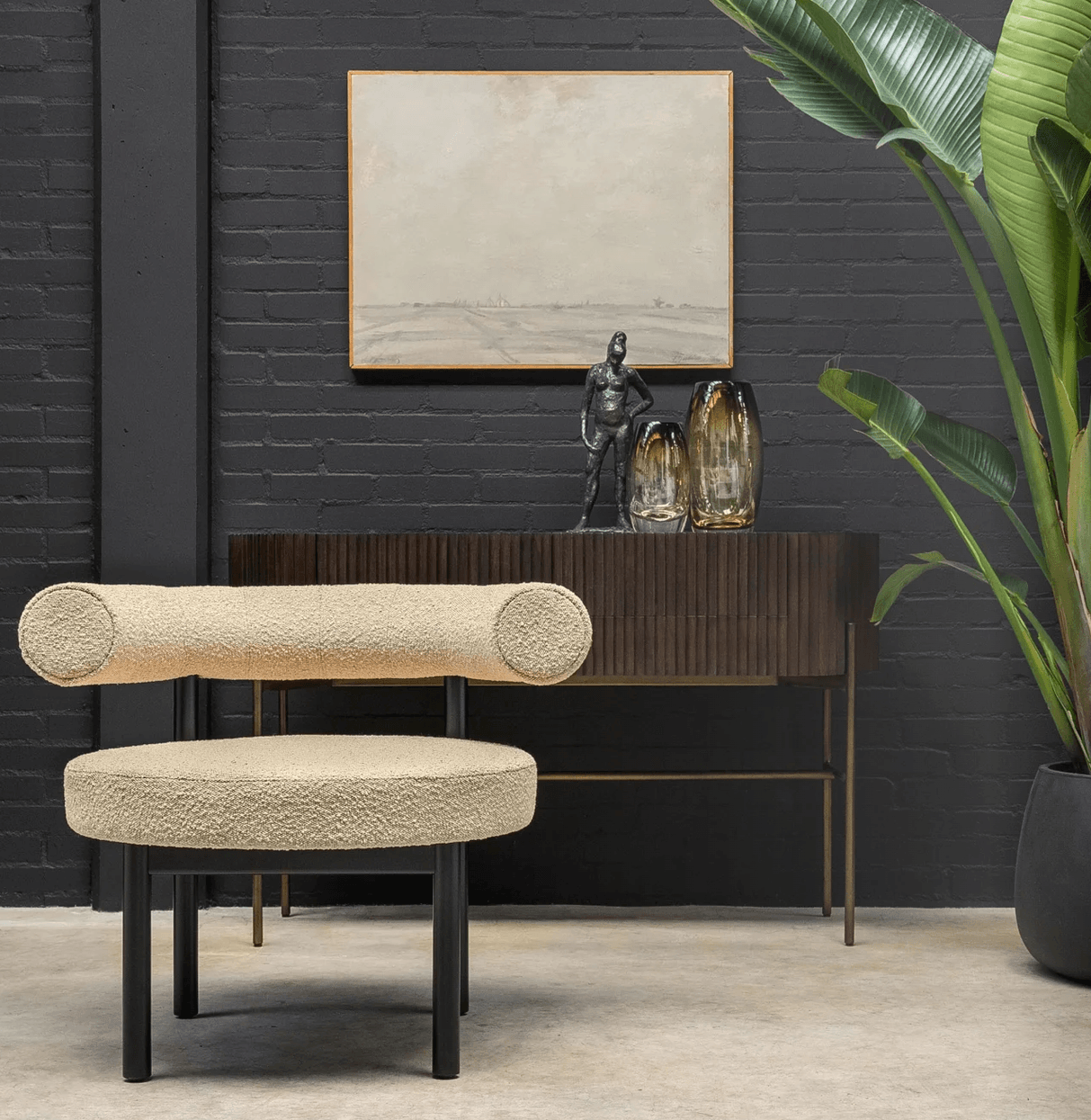 Pogoro Brown Wood Console Table with Dark Brass Frame - Landed Stock - Maison Rêves UK