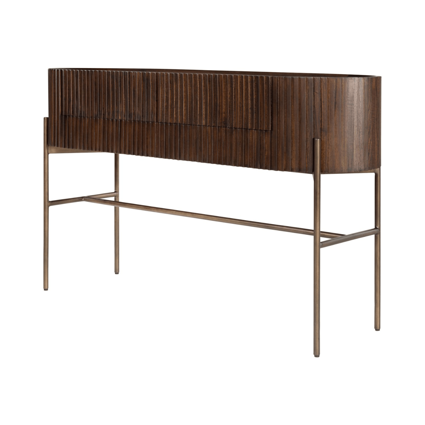 Pogoro Brown Wood Console Table with Dark Brass Frame - Landed Stock - Maison Rêves UK