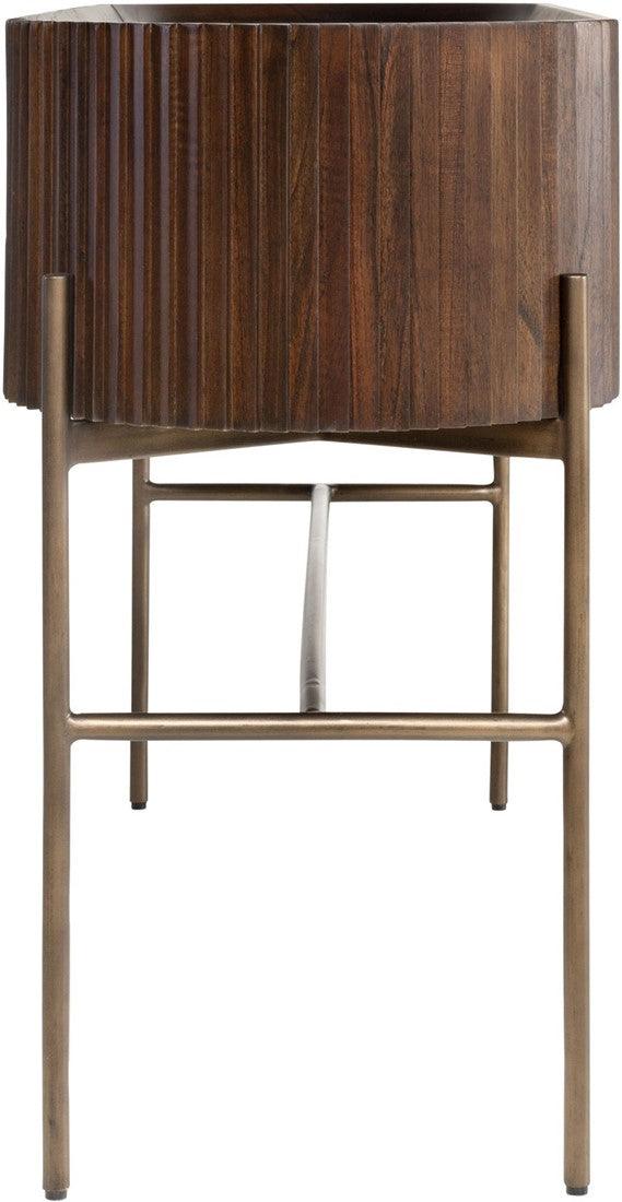 Pogoro Brown Wood Console Table with Dark Brass Frame - Landed Stock - Maison Rêves UK