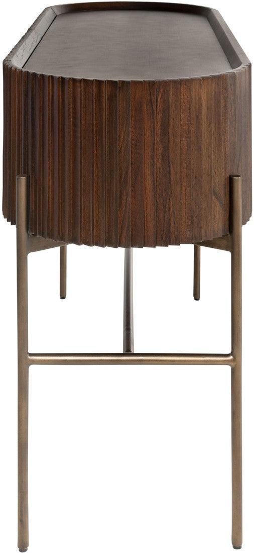 Pogoro Brown Wood Console Table with Dark Brass Frame - Landed Stock - Maison Rêves UK