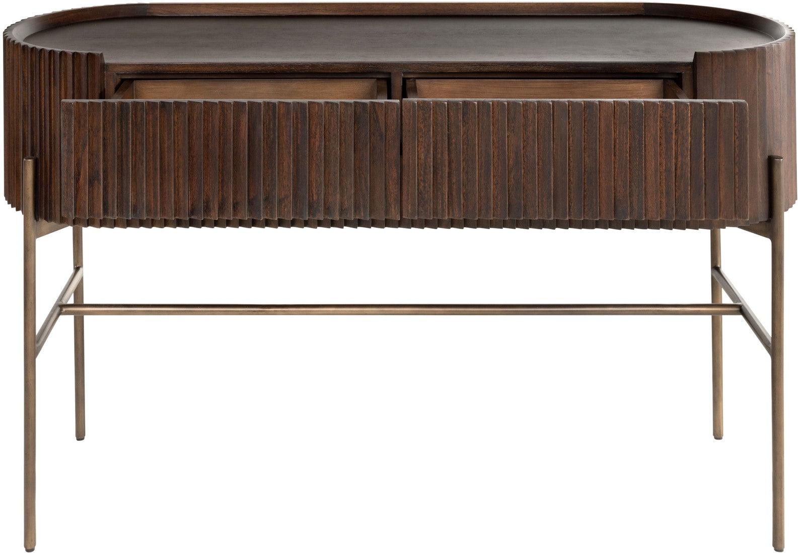 Pogoro Brown Wood Console Table with Dark Brass Frame - Landed Stock - Maison Rêves UK