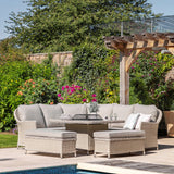 Prairie Rattan Corner Square Dining Set with Fire Pit - Maison Rêves UK