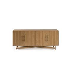 Reina Natural Oak Slatted Sideboard with Golden Metal Base - Maison Rêves UK