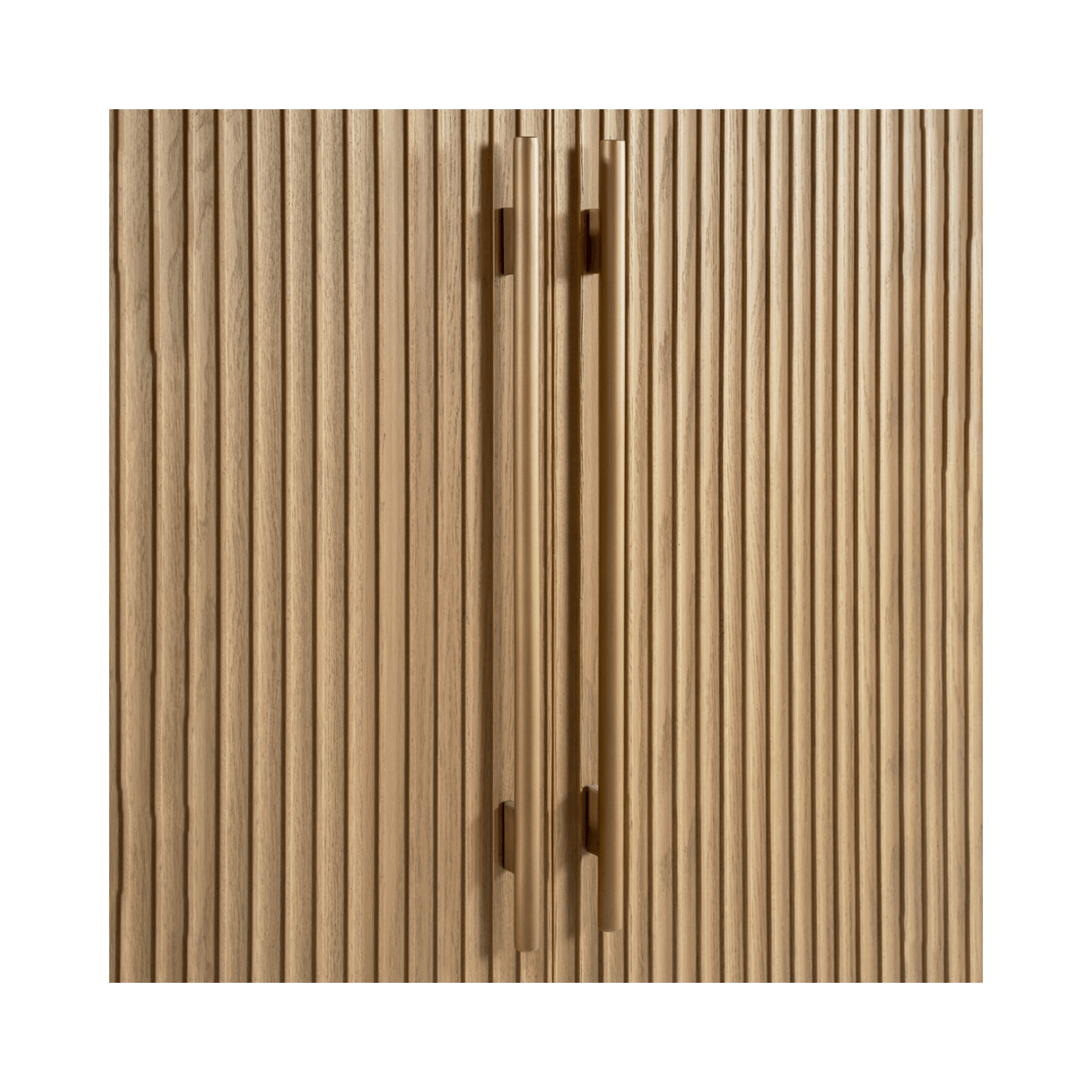 Reina Natural Oak Slatted Tall Cabinet with Golden Metal Base - Maison Rêves UK