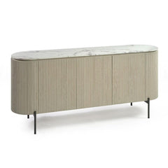 Ricky Grey/White Oak Wood Sideboard with Stone Top - Maison Rêves UK