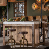 Samsun Recycled Pine Wood Bar Counter with Marble Top - Maison Rêves UK