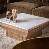 Samsun Recycled Pine Wood Coffee Table with Marble Top - Maison Rêves UK