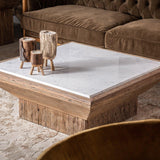 Samsun Recycled Pine Wood Coffee Table with Marble Top - Maison Rêves UK