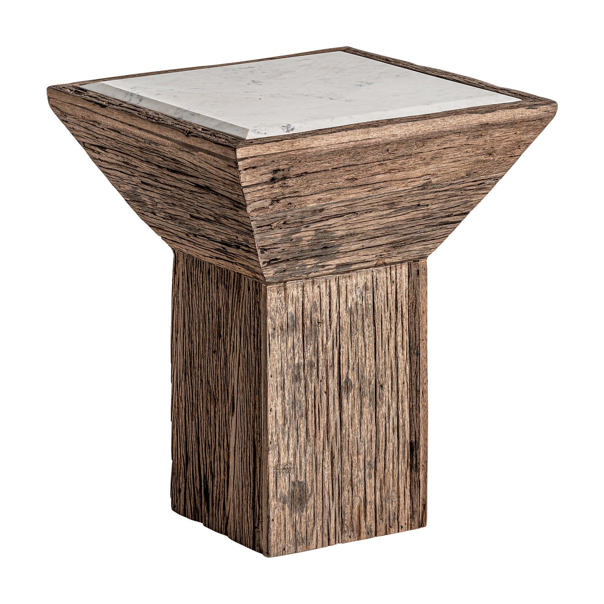 Samsun Wood Side Table Marble Top - Maison Rêves UK