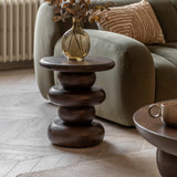 Sculpture Dark Mango Wood Side Table - Maison Rêves UK