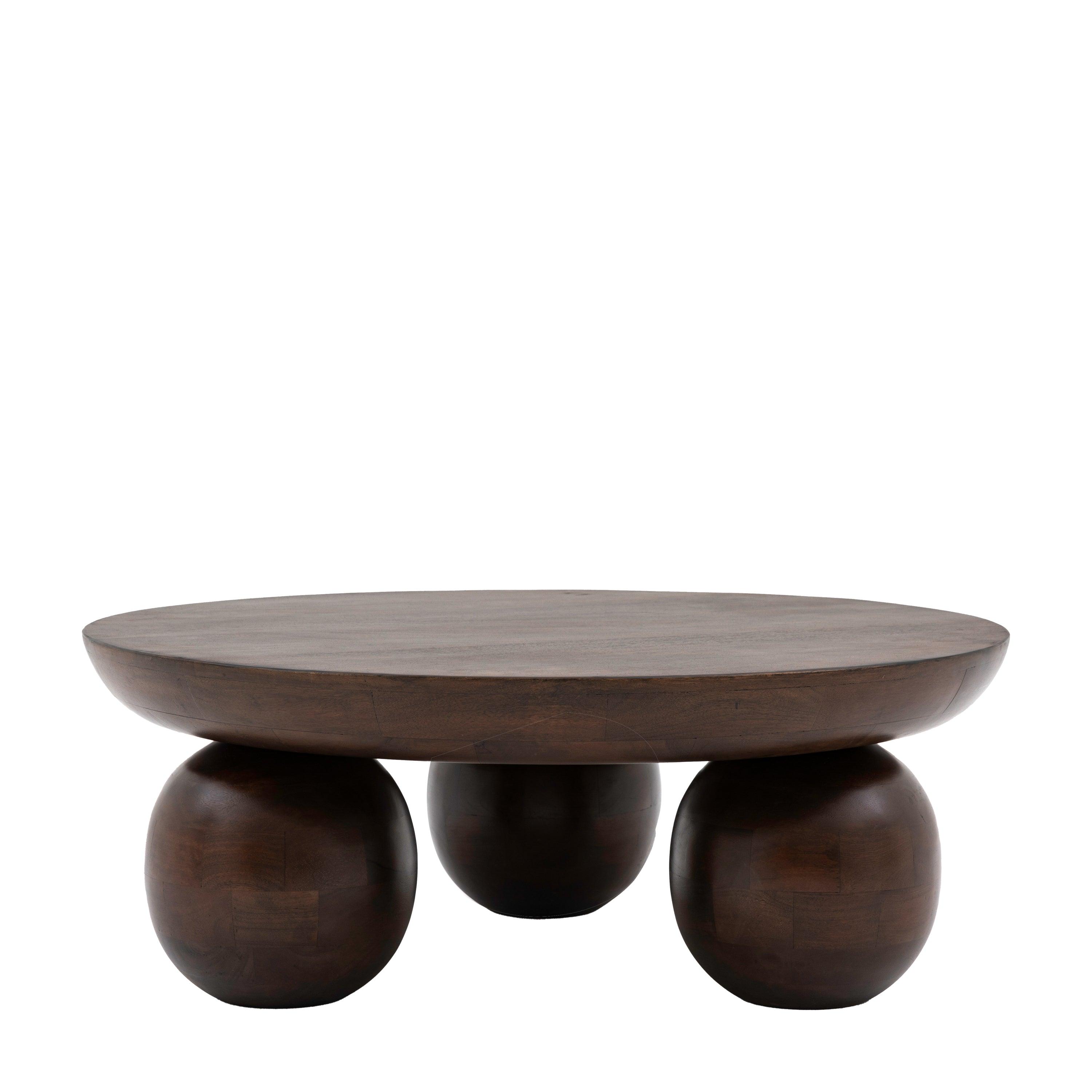 Sculpture Round Dark Mango Wood Coffee Table - Maison Rêves UK