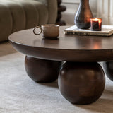 Sculpture Round Dark Mango Wood Coffee Table - Maison Rêves UK