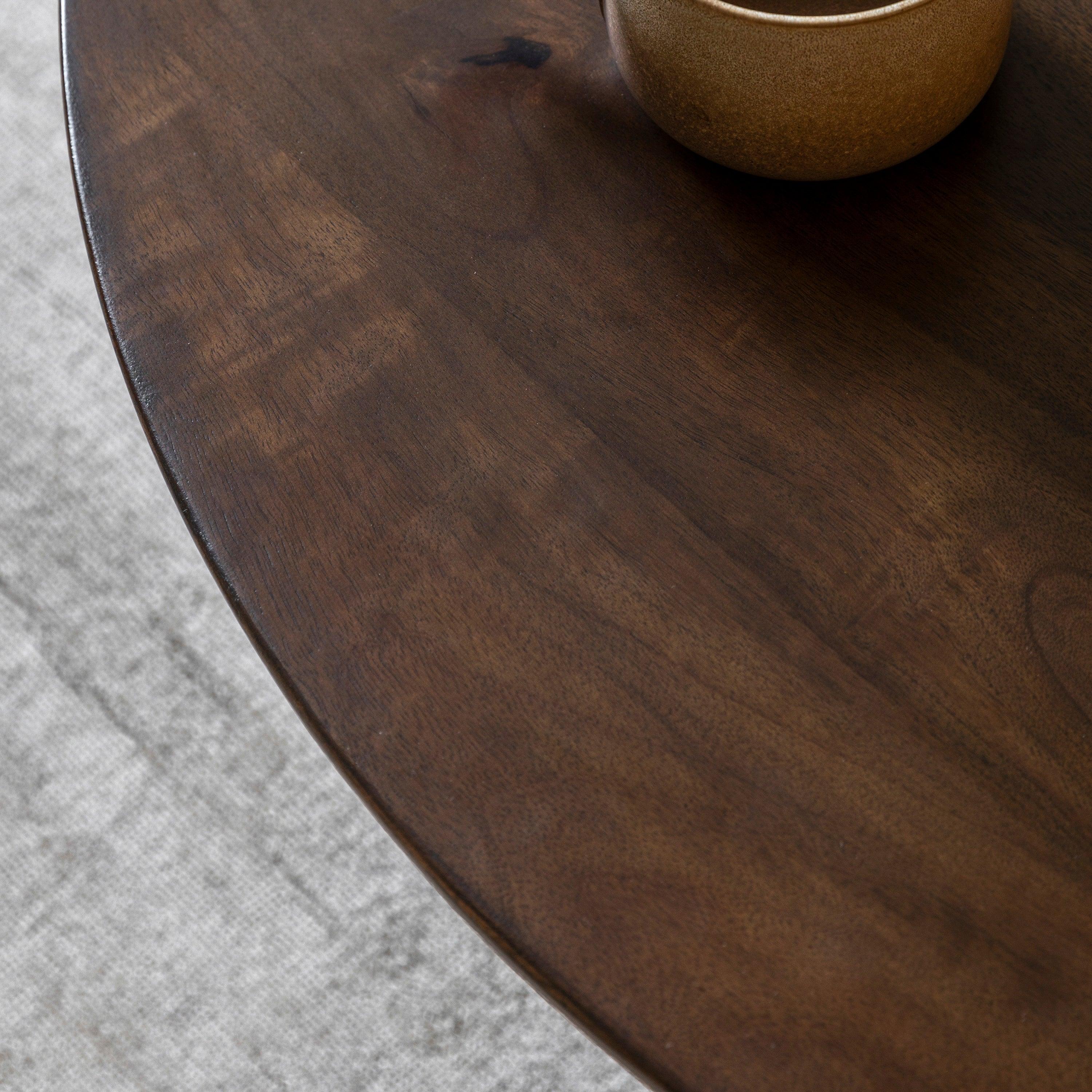 Sculpture Round Dark Mango Wood Coffee Table - Maison Rêves UK