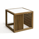 Venecia Natural Oak Wood Square Side Table with Marble Top - Maison Rêves UK