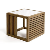 Venecia Natural Oak Wood Square Side Table with Marble Top - Maison Rêves UK
