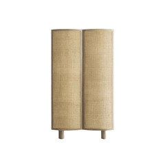 Verona Natural Wood Tall Cabinet with Curved Rattan Doors - Maison Rêves UK