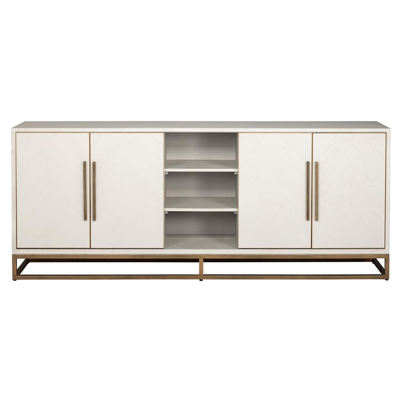 Whitebone Verona Grey 4 Door Sideboard with Brass Base and Open Compartment by Richmond Interiors - Maison Rêves UK