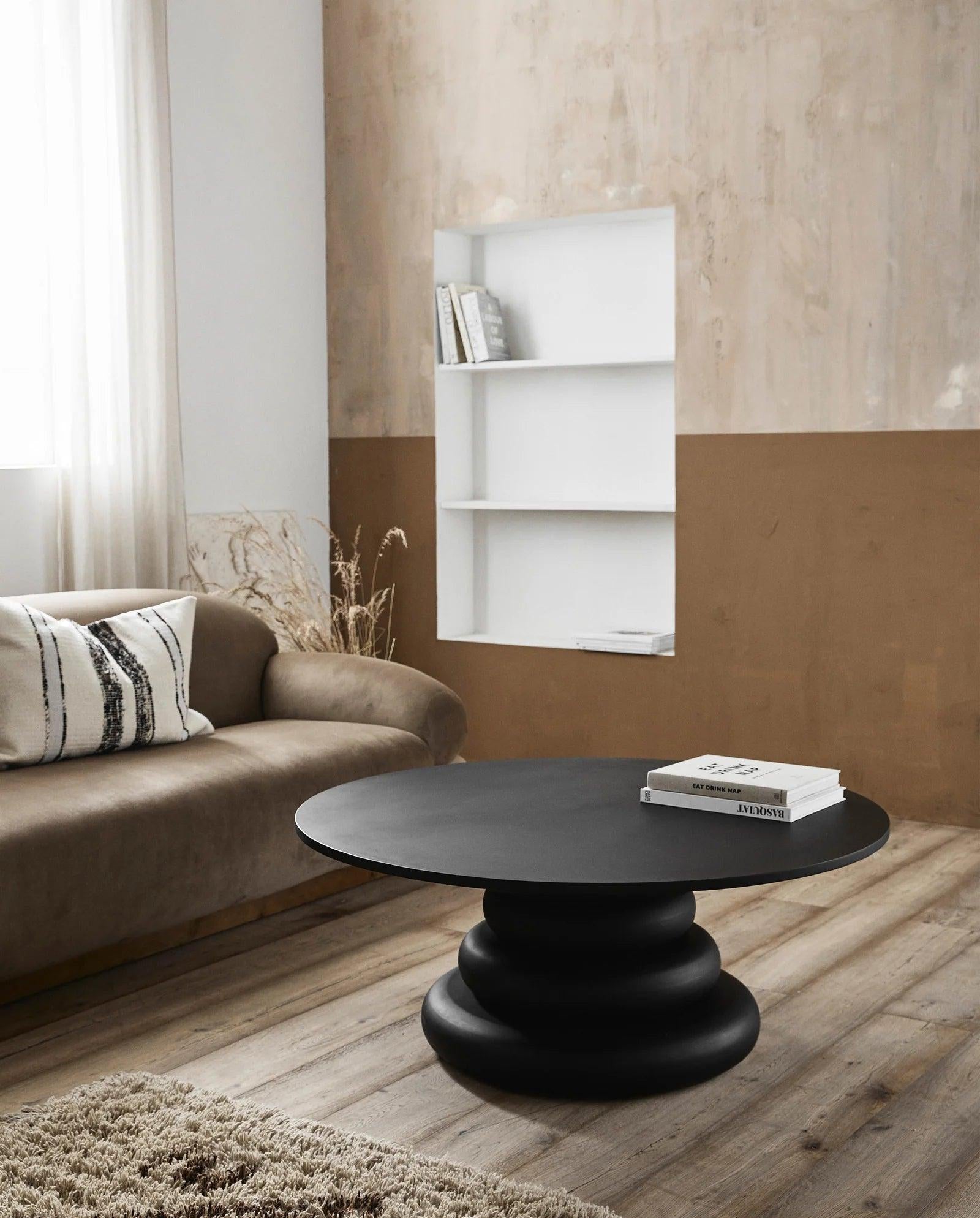 Yalu Wooden Black Circular Coffee Table by Nordal - Maison Rêves UK