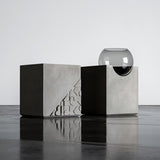 Curb Concrete Accent Table with Blown Glass Bowl by Lyon Beton