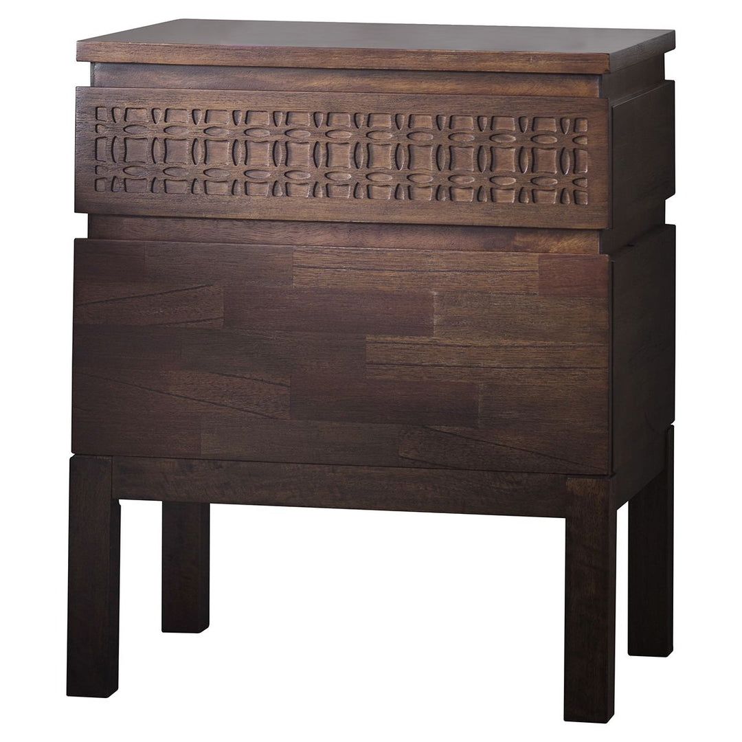 Boho Retreat Wooden Bedside 2 Drawer Chest in Brown