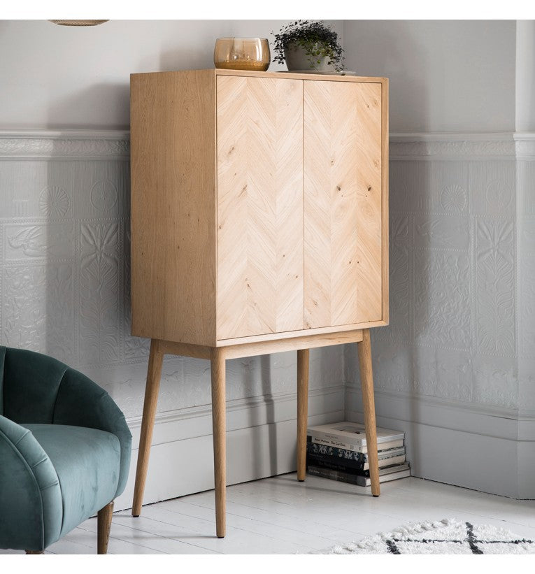Astley 2 Door Oak Cocktail Cabinet with Glass Shelving - Maison Rêves UK