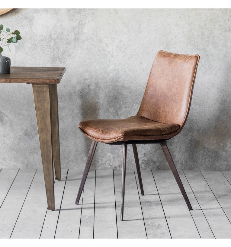 Moorwick Dining Chair Brown with Bronze Finish Metal Legs (2pk) - Maison Rêves UK