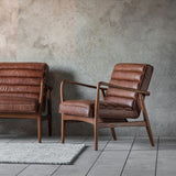 Cruzo Armchair Vintage Brown Leather with Wooden Legs - Maison Rêves UK
