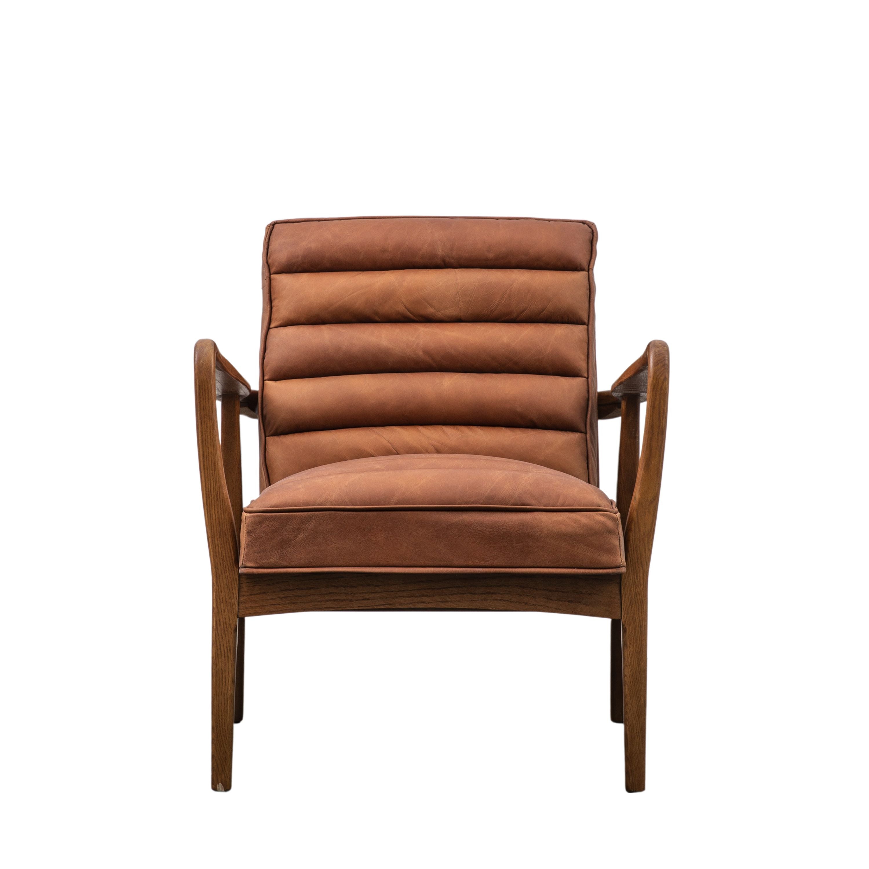 Cruzo Armchair Vintage Brown Leather with Wooden Legs - Maison Rêves UK